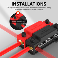 Barre omnibus solaire en cuivre 250A 48V pour batterie, avec bornes 4x3/8” (M10), certifiée RoHS et CE, blocs de distribution d'énergie pour bateaux et applications automobiles