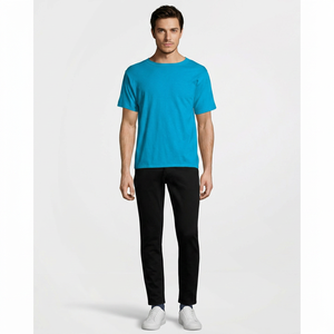 T-shirt ample uni 100 % coton pour homme, vente en gros OEM, impression de logo personnalisé, motif uni, tissu tricoté, poids 200 grammes - Product Image 1