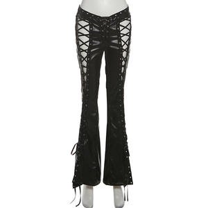 Viviblook Z1230PT01 Women Casual <b>Pants</b> Sexy Laced Pu Leather <b>Pants</b> - Product Image 5