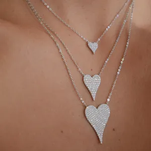 Colar de prata esterlina 100%, colar de prata esterlina 925, brilhante, zircônia cúbica, amor, formato de coração, joia para mulheres
