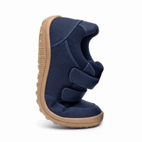 Chaussures d'école en cuir bleu pour enfants, style pieds nus, bout rond, approuvées pour l'école, légères, souples, commande en gros, fournisseur de logos personnalisés