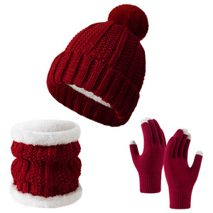 Ensemble de trois chapeaux et <span class=keywords><strong>gants</strong></span> d'hiver chauds en velours épais, couleur unie, polyvalents et anti-froid, pour le cyclisme - Product Image 3