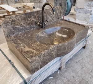 Lavabo de salle de bain en marbre Emperador brun de luxe, durable, écologique, avec crédence intégrée, fait main, naturel - Product Image 6