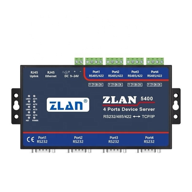 ZLAN5400 4-Port Industrial Serial Device Server RS232-RS485-RS422 to Ethernet Converter Wall-mount Din-rail Gateway