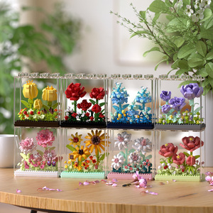 Cadeau de la Saint-Valentin : Jouets de construction DIY, Blocs de fleurs en mosaïque, Décoration miniature de fille aux fleurs, Miniature éternelle en pot - Product Image 4