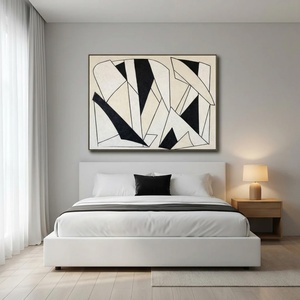 Peinture abstraite en lignes noires et blanches, texture 3D, peinte à la main, décoration intérieure pour hôtel, maison, design commercial - Product Image 5