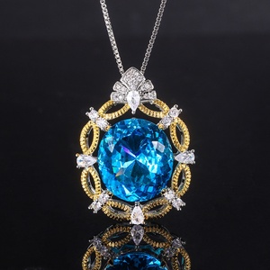 Collier pendentif floral rétro en cuivre plaqué or brossé, éco-responsable, avec zircon coloré 18*20mm, pour femme - Product Image 2