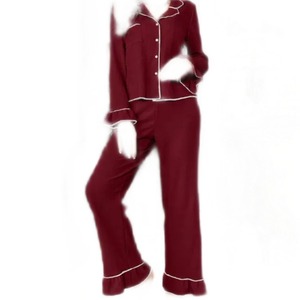 Elegante Set Pigiama da Donna SMOOTH, Primavera e Autunno, Colletto, Abbottonatura, Maniche Lunghe, Pantaloni Lunghi, Completo Due Pezzi per Casa - Product Image 5