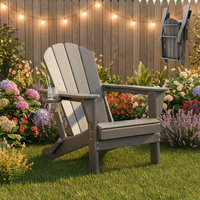 Chaise Adirondack en HDPE, chaise pliante d'extérieur durable avec porte-gobelet, impression couleur intégrale pour pelouse, patio, terrasse et foyer - Gris