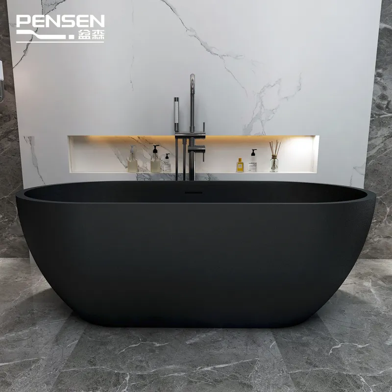 Hot Sale Modern Two People Size Gel Coat Black White Standing Solid Surface Bathtub For In Hotel