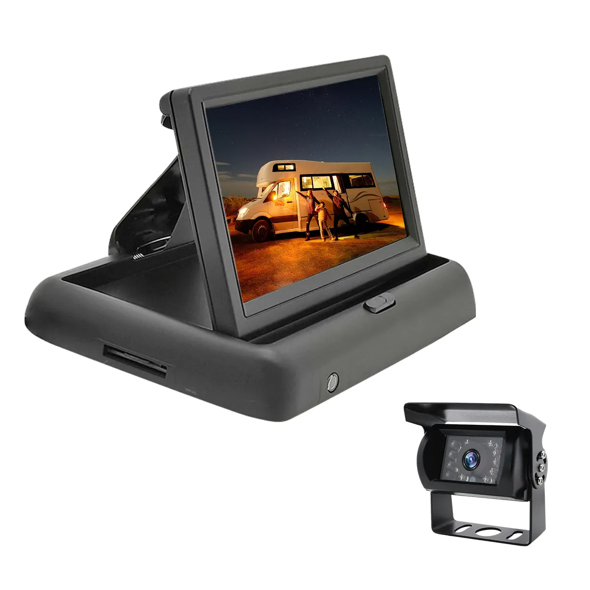 شاشة رقمية صغيرة LCD للسيارات والشاحنات بحجم 5 بوصة قابلة للطي والطي مزودة بنظام كاميرا