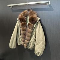 Veste matelassée courte décontractée et ample, chaude et épaisse, avec grand col en fourrure de renard, ODM OEM