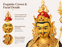 Statue de Padmasambhava en laiton plaqué or faite à la main, Sculpture tibétaine bouddhiste du Guru Rinpoche, Feng Shui personnalisé, Halo en option