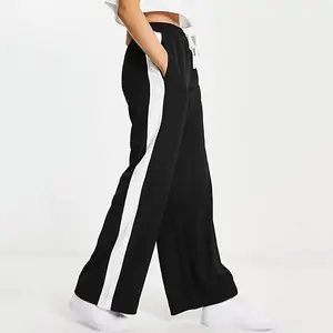 OEM Mulheres Vestuário Stripe Hip Hop Calças de Cintura Alta Esporte Jogger Design Puxe Calças Perna Larga Sweatpants