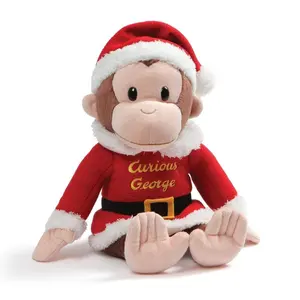 Plush curious monkey with red T-shirt loveable cuddly stuffed monkey toys