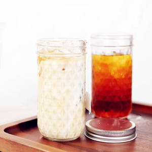 Vente en gros de pots en verre transparent de 8 oz et 16 oz pour <span class=keywords><strong>caviar</strong></span>, miel, confiture, jus, boissons, pots à large ouverture <span class=keywords><strong>avec</strong></span> couvercle en métal à vis - Product Image 5