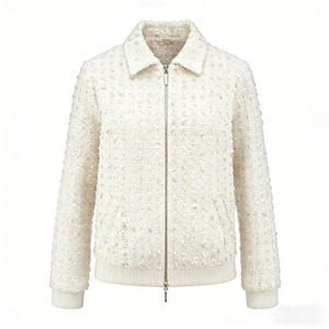 <span class=keywords><strong>Veste</strong></span> en tweed pour femmes grandes tailles avec fermeture éclair sur le devant et col à revers - Product Image 3