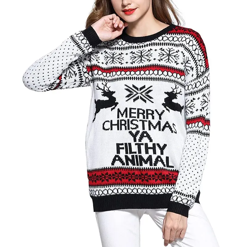 American autumn and winter Amazon women's knitted sweater cartoon jacquard loose round neck pullover Christmas sweater