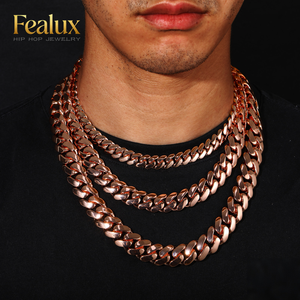Fealux Atacado Colar Masculino de Aço Inoxidável 10MM-22MM, Elo Cubano de Luxo Novo Estilo Hip Hop, Elo Cubano Personalizado Pesado Dourado - Product Image 1