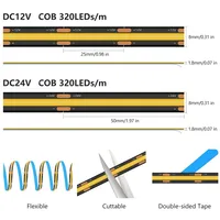 Bande LED COB PCB noire DC 12V/24V 320 LED/m Blanc chaud/naturel 3000K/4000K/6000K IP20 RA90 Flexible Certifiée CE