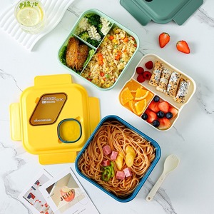 Boîte à lunch en plastique double couche, compatible micro-ondes, de qualité alimentaire, étanche, portable, avec séparateur et cuillère - Product Image 3