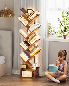 SENYU Bibliothèque Moderne en Bois à 6 Niveaux, Étagère Autonome avec Éclairage LED pour Salon et Mobilier de Maison - Product Image 3