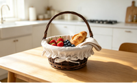 Panier cadeau en osier tressé avec poignée, doublure en coton amovible, panier de rangement rond en osier pour fruits, pique-nique, emballage cadeau de mariage