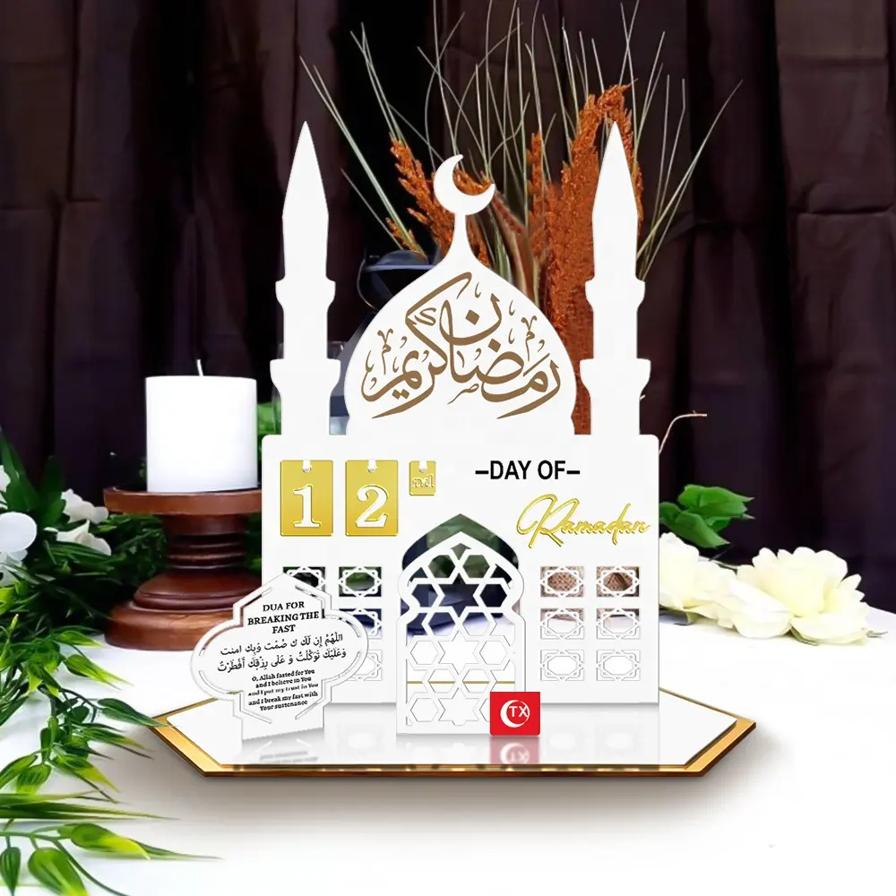 TX 2024 Ramadan Kareem dekorasi Lebaran akrilik hari hingga Ramadan Kalender Hitung Mundur untuk dekorasi rumah Islam pesta Muslim