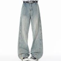 Jeans pour hommes tendance de marque personnalisée, coupe ample et décontractée, jambe large, jeans en denim baggy pour hommes