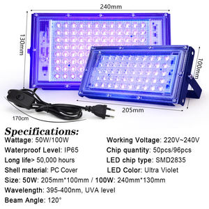 Lámpara Ultravioleta <span class=keywords><strong>Fluorescente</strong></span> de 50W AC220V 365-395nm, Resistente al Agua IP65, para Fiestas de Halloween, Gran Venta - Product Image 2