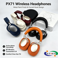 Casque Bluetooth circum-auriculaire PX71 ANC avec design en métal peint par pulvérisation, oreillettes en ABS, annulation active du bruit, double mode, résistant aux éclaboussures