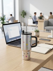 Gobelet isotherme en acier inoxydable de 710 ml (24 oz) avec poignée et paille, tasse de voyage à double paroi sous vide, compatible porte-gobelet de voiture - Product Image 2