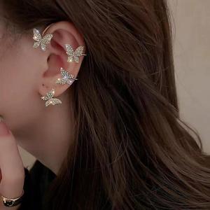 Nouveau style – Manchette d'oreille papillon elfe pour <span class=keywords><strong>femme</strong></span>, sans perçage, clip d'oreille de luxe léger entièrement orné de strass, vente en gros - Product Image 5