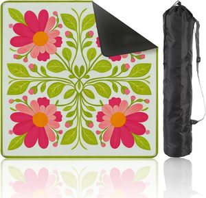 Tapis de mahjong floral antidérapant 31,5x31,5 pouces avec étui de transport, réduction du bruit pour les jeux de poker, de dominos et de tuiles, rose vif et <span class=keywords><strong>orange</strong></span> - Product Image 1