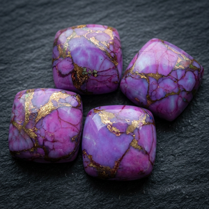 Pierre précieuse naturelle turquoise violette de haute qualité, cabochon coussin, 14x14mm, avec expertise tierce pour la fabrication de bijoux en gros - Product Image 3