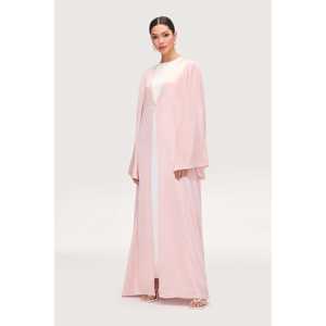 Liana Ouvert Abaya avec Manches Évasées Modeste Soirée Rose Perle Robe - Product Image 4