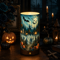 Lampe de nuit LED personnalisée avec abat-jour imprimé en 3D sur le thème des cimetières hantés d'Halloween, base en bois, télécommande et vase à fleurs, décoration d'intérieur