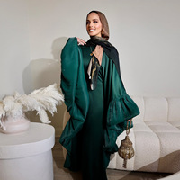 Hafizah 2026 Dubaï Robe longue Abaya Kaftan musulmane de luxe en satin à manches évasées à volants