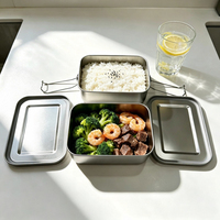 Boîte à lunch double couche en acier inoxydable 304, étanche, boîte bento scellée, récipient alimentaire portable pour l'école, le bureau, l'extérieur
