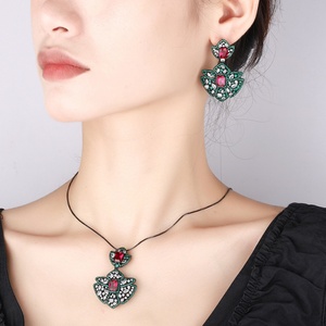 Fashion Eco-friendly Copper 6*8mm Red Zircon Imperial Black Gold Plated Court Style Temperament Ethnic Jewelry Sets for Women - Product Image 6