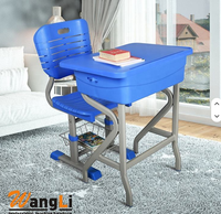 Ensemble bureau et chaise d'école réglables, siège ventilé, table d'étude avec panier métallique, mobilier étudiant à structure en H