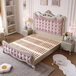 Lit de princesse avec rangement, style américain, en bois massif, dossier en velours, luxe léger, haut de gamme, moderne français, pour chambre principale, 212x212cm - Product Image 2
