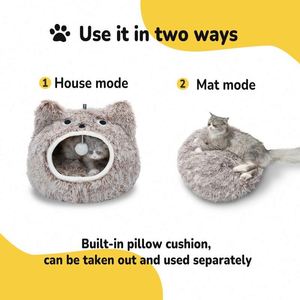 Échantillon Gratuit : Nids pour chats d'intérieur, Nid-caverne auto-chauffant en peluche, Grande caverne pour chat avec capuche et boule suspendue moelleuse - Product Image 4