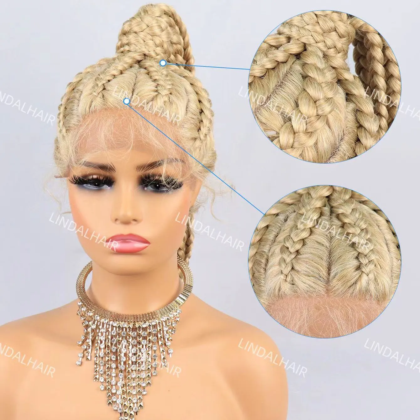 LINDALHAIR synthetic glueless wholesale cornrow african braiding hair knotless box braid lace front braided wigs for black women