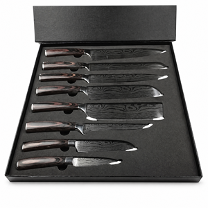 8-delige Damascus keukenmessenset met houten handvat, 67-laags roestvrijstalen koksmes en snijmes combinatie - Product Image 1