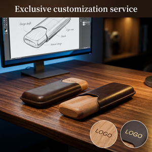 Vietnam Premium 3 Finger Brown Leather Portable Travel Cigar Case Wood Lined Cigar Humidor for Cigar Lovers - Product Image 2