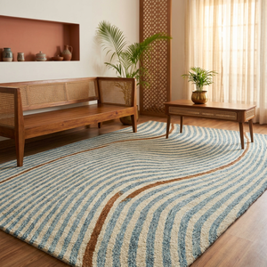 Tapis moderne rayé rectangulaire en polyester tufté avec envers antidérapant en caoutchouc pour salon, décoration intérieure, poils moyens - Product Image 2