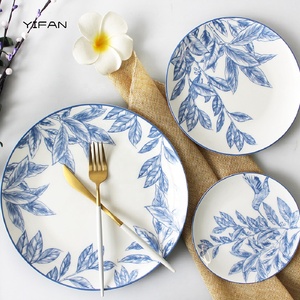 Fresh Blue Flower Decal Dinner Plate Ceramic <b>Dinnerware</b> Bone China Salad Dish Wedding Decor Charger Plate Dishwasher Available - Product Image 4
