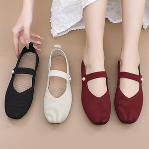 Diseño coreano verano Casual Mary <span class=keywords><strong>Jane</strong></span> de punto único plano suave princesa muñeca zapatos caminar diario mujeres Ballet vestido zapatos - Product Image 2