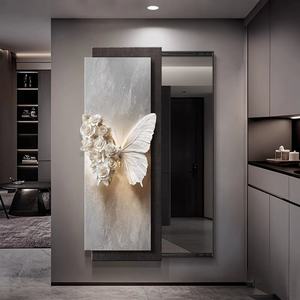 Miroir mural escamotable intégral de luxe avec effet de peinture décorative, motif papillon, pour entrée et dressing - Product Image 2